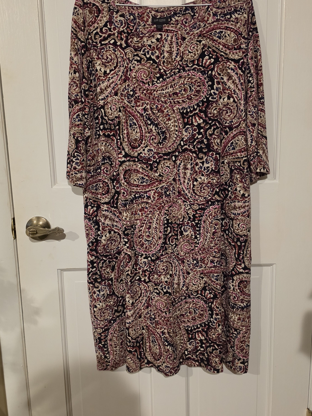 J.Jill XL Wearever Collection Paisley Boatneck Dress in Black and Pink
